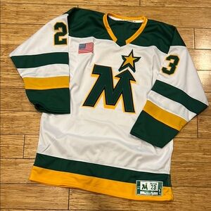 Minnesota North Stars Retro Colors Custom Green and Yellow Kids Jersey